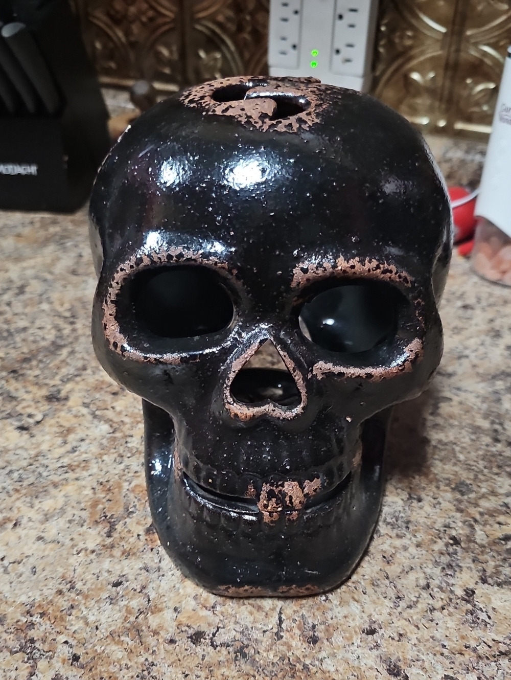 Decorative Black Distressed Skull Accent - Home Accents